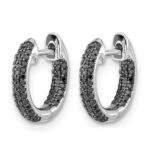 14k White Gold Black Diamond Hinged Hoop Earrings - Image 2