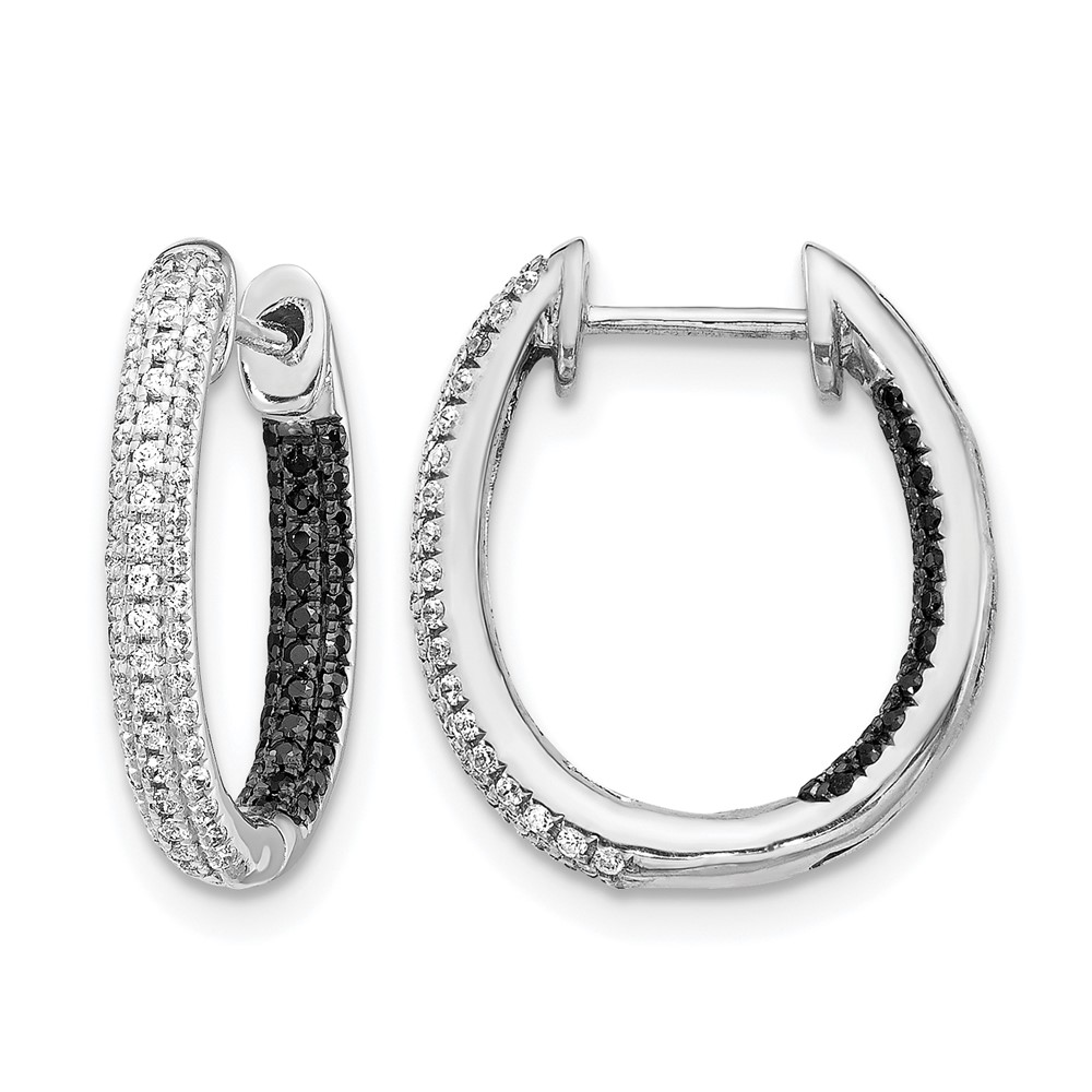 EM5435-BK-055-WA.jpg 14k White Gold Black and White Diamond In/Out Hoop Earrings - Image 1