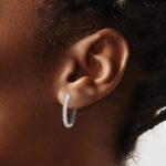 14k White Gold Black and White Diamond In/Out Hoop Earrings - Image 3