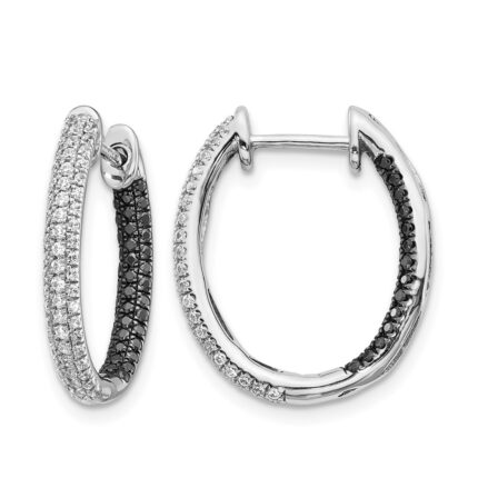 14k White Gold Black and White Diamond In/Out Hoop Earrings
