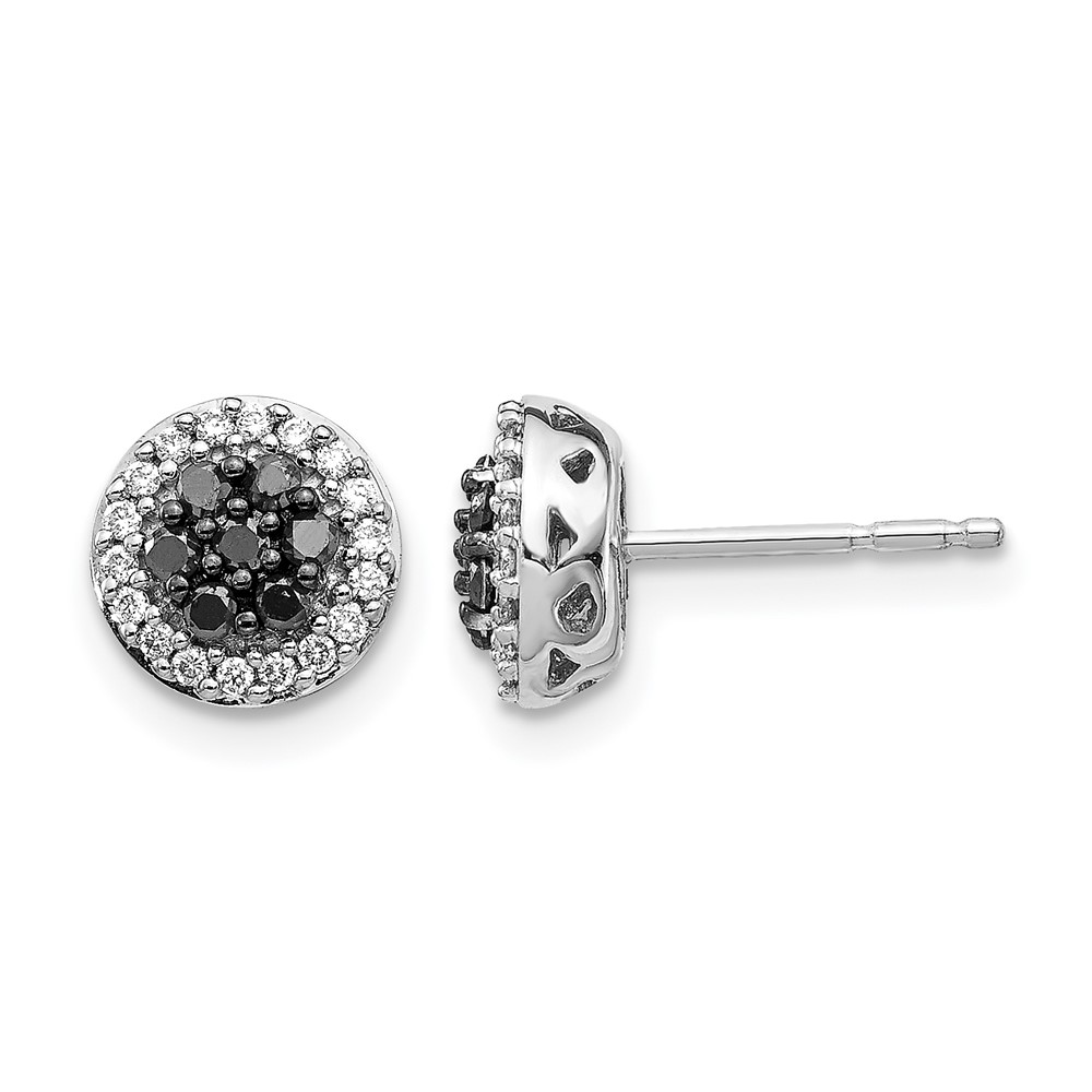 EM5450-BK-033-WA.jpg 14k White Gold 1/3 carat Black/White Diamond Cluster Post Earrings - Image 1