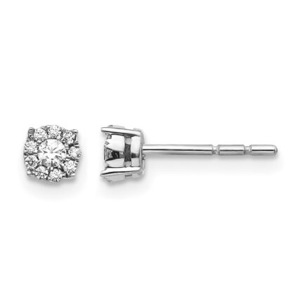 14k White Gold 1/6 carat Diamond Halo Cluster Post Earrings
