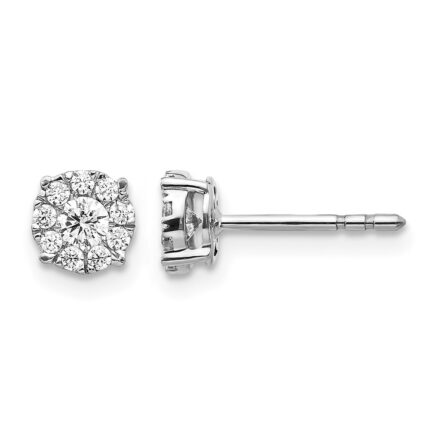 14k White Gold 1/3 carat Diamond Halo Cluster Post Earrings
