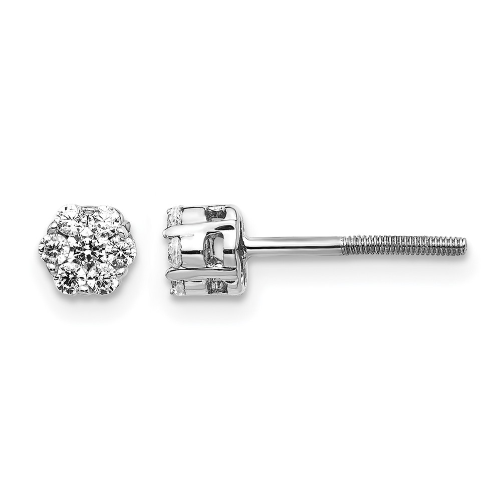 EM5455-033-WA.jpg 14k White Gold 1/3 carat Diamond Cluster Screwback Post Earrings - Image 1