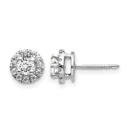 14k White Gold 5/8 carat Diamond Halo Cluster Post Earrings