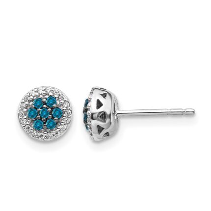 14k White Gold 1/4 carat Blue/White Diamond Cluster Post Earrings