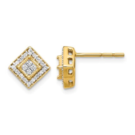 14k Polished 1/4 carat Diamond Square Cluster Post Earrings