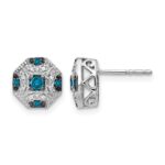14k White Gold Fancy 1/4 carat White and Blue Diamond Octagon Post Earrings