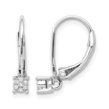 14k White Gold 1/20 carat Diamond Cluster Leverback Earrings