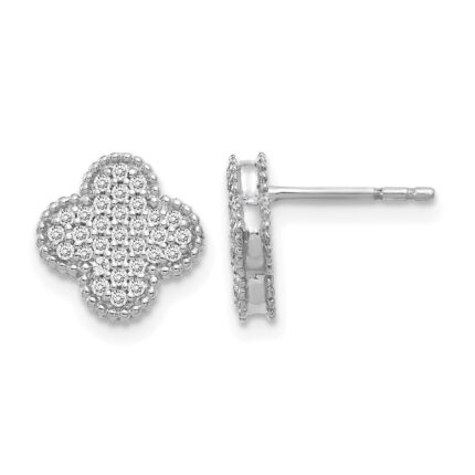14k White Gold 1/3 carat Pave Diamond Quatrefoil Post Earrings