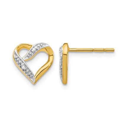 14k and Rhodium Marquise Diamond Heart Post Earrings