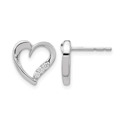 14k White Gold Diamond Heart Earrings