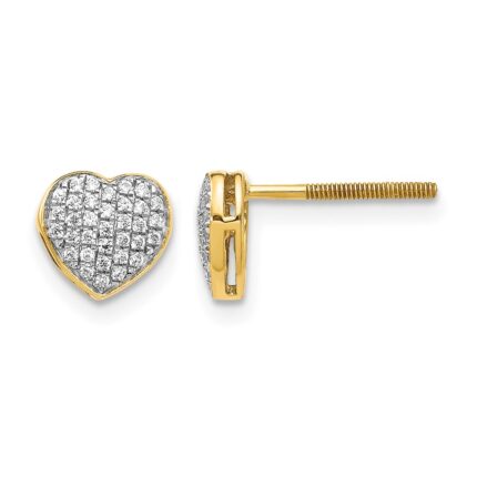 14k Diamond Heart Screw Back Post Earrings