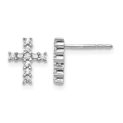 14k White Gold Polished Diamond Cross Post Earrings