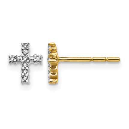 14k w/Rhodium Diamond Cross Post Earrings