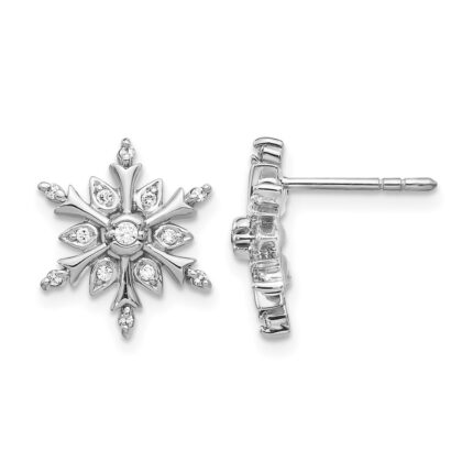 14k White Gold Diamond Snowflake Earrings