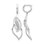 14k White Gold 1/4 carat Diamond Hinged Hoop Leaf Design Dangle Earrings