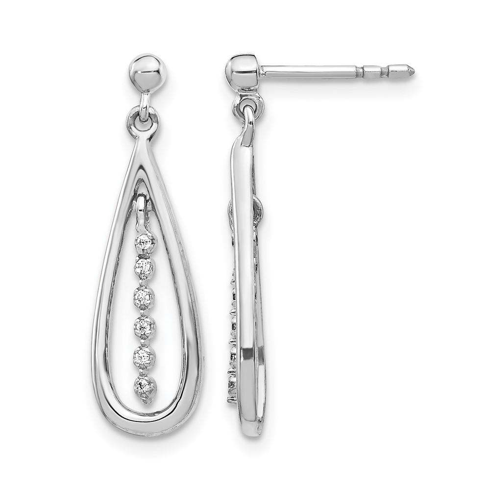 EM5563-004-WA.jpg 14k White Gold 1/20 carat Diamond Teardrop Dangle Post Earrings - Image 1