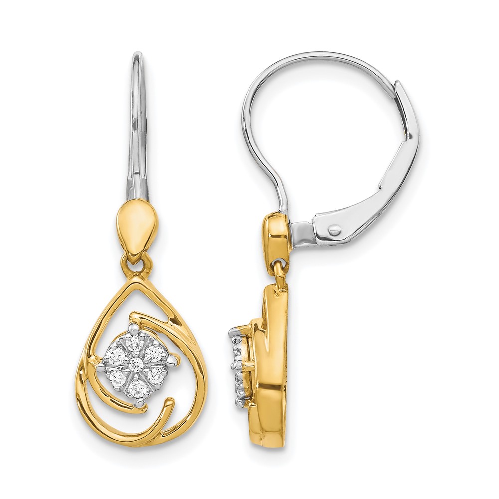 EM5567-008-YWA.jpg 14k Two-tone 1/15 carat Diamond Teardrop Dangle Leverback Earrings - Image 1
