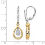 14k Two-tone Oval Cluster 1/4 carat Diamond Leverback Earrings - Image 4