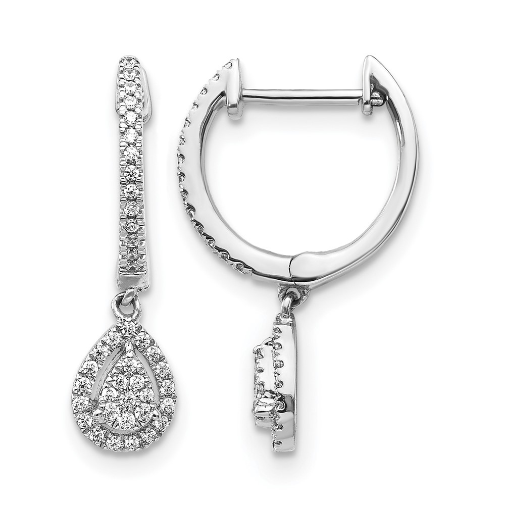 EM5570-025-WA.jpg 14k White Gold 1/4 carat Diamond Teardrop Cluster Hinged Hoop Earrings - Image 1