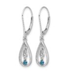 14k White Gold 1/8 carat Blue Diamond Teardrop Leverback Earrings - Image 2