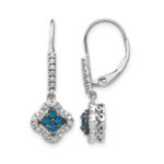 14k White Gold 3/8 carat White and Blue Diamond Dangle Leverback Earrings