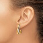 10k w/Rhodium Diamond J-Hoop Post Earrings - Image 3