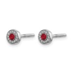 14k White Gold Diamond and 2.3mm Round Ruby Halo Post Earrings - Image 2