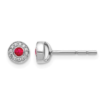 14k White Gold Diamond and 2.3mm Round Ruby Halo Post Earrings