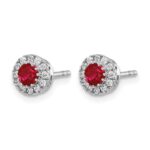 14k White Gold 3.5mm Round Blue Ruby and Diamond Halo Post Earrings - Image 2