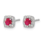 14k White Gold 1/5 carat Lab Grown Diamond VS/SI+ G+ and Created Ruby Complete Square Halo Post Earrings - Image 2