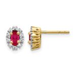 10k Yellow Gold Diamond and Ruby Oval Halo Earrings