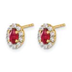 10k Yellow Gold Diamond and Ruby Oval Halo Earrings - Image 2