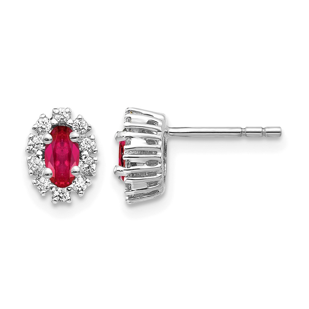 EM5591-RU-020-WA.jpg 14k White Gold 5x3mm Oval Ruby and Diamond Halo Post Earrings - Image 1