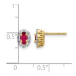 14k 1/5 carat Lab Grown Diamond VS/SI+ G+ and Oval Created Ruby Complete Halo Post Earrings - Image 4