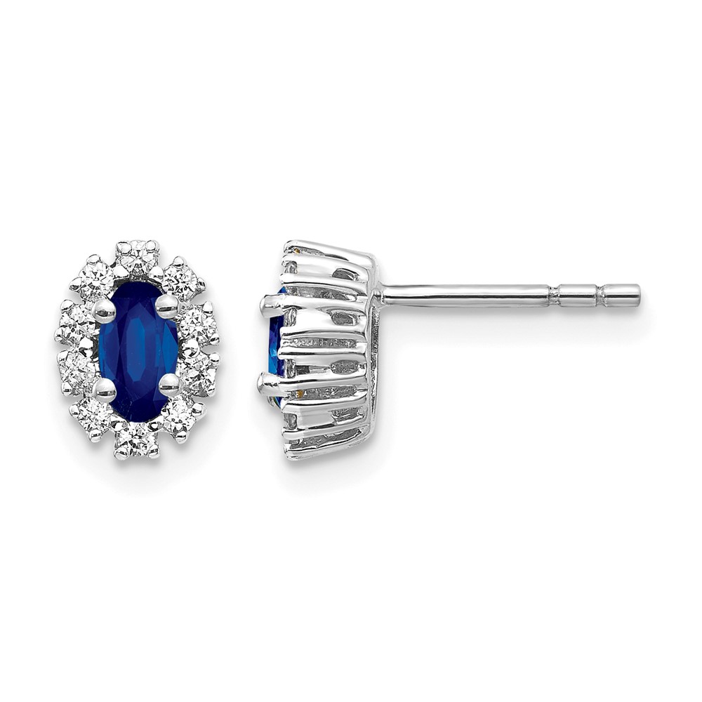 EM5591-SA-020-1WA.jpg 10k White Gold Diamond and Sapphire Oval Halo Earrings - Image 1