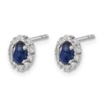 14k White Gold 5x3mm Oval Sapphire and Diamond Halo Post Earrings - Image 2