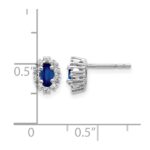 14k White Gold 5x3mm Oval Sapphire and Diamond Halo Post Earrings - Image 4