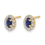 14k 5x3mm Oval Sapphire and Diamond Halo Post Earrings - Image 2