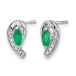10k White Gold 1/20Ct Diamond and Emerald Earrings - Image 2