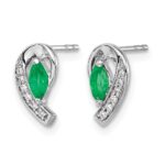 14k White Gold 5x2.5mm Marquise Emerald and Diamond Curved Post Earrings - Image 2