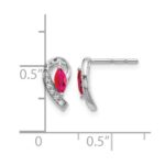 14k White Gold 5x2.5mm Marquise Ruby and Diamond Curved Post Earrings - Image 4