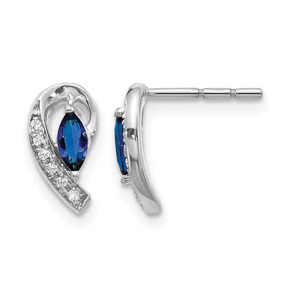 EM5592-SA-005-WA.jpg 14k White Gold 5x2.5mm Marquise Sapphire and Diamond Curved Post Earrings - Image 1