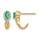 14k 5x3mm Oval Emerald and Diamond J-Hoop Post Earrings