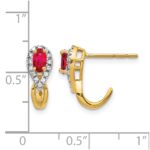 14k 5x3mm Oval Ruby and Diamond J-Hoop Post Earrings - Image 4