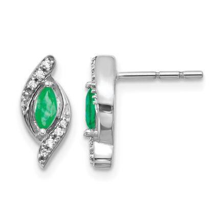14k White Gold 5x2.5mm Marquise Emerald and Diamond Post Earrings