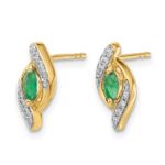 14k 5x2.5mm Marquise Emerald and Diamond Post Earrings - Image 2