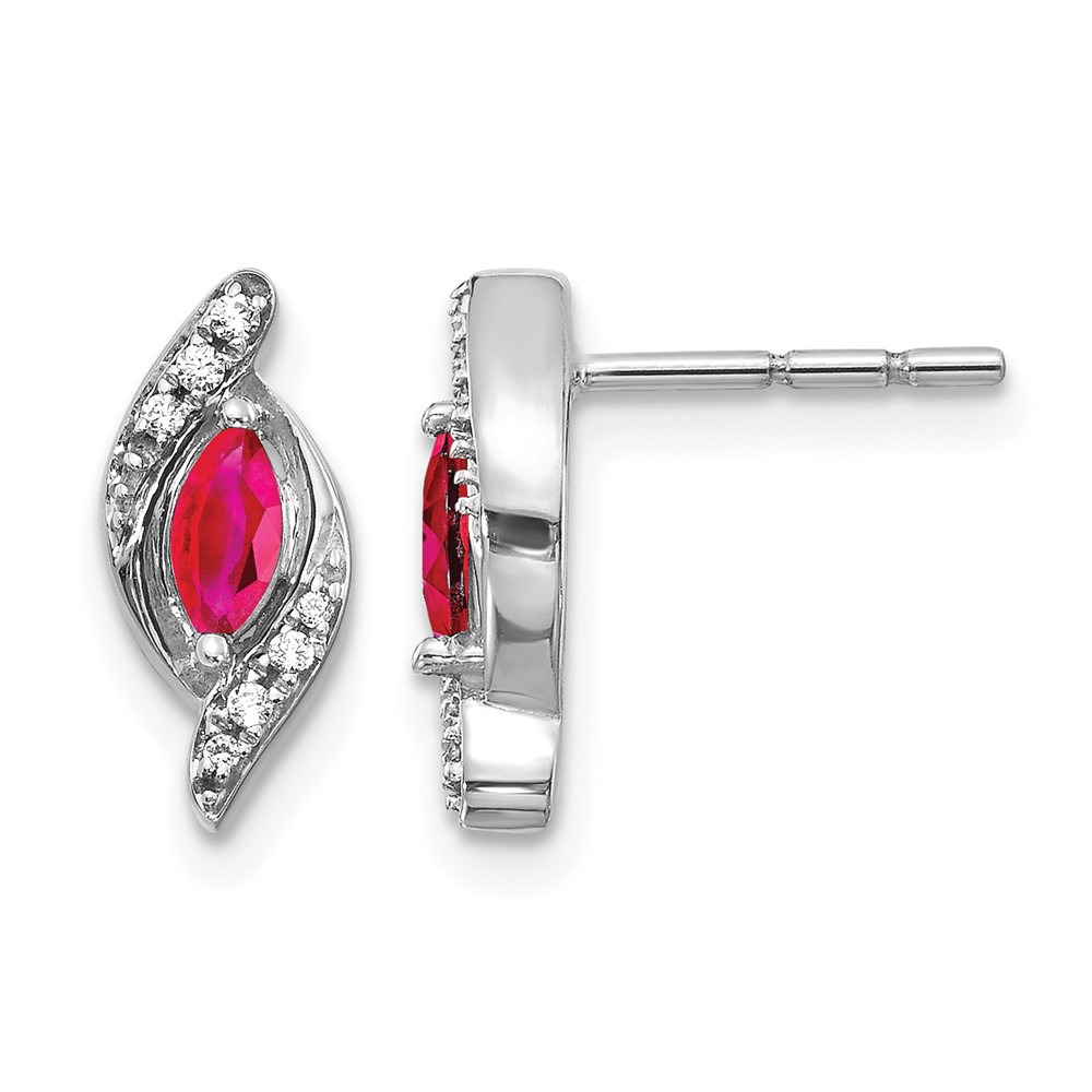 EM5594-RU-007-WA.jpg 14k White Gold 5x2.5mm Marquise Ruby and Diamond Post Earrings - Image 1
