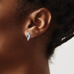14k White Gold 5x2.5mm Marquise Sapphire and Diamond Post Earrings - Image 3